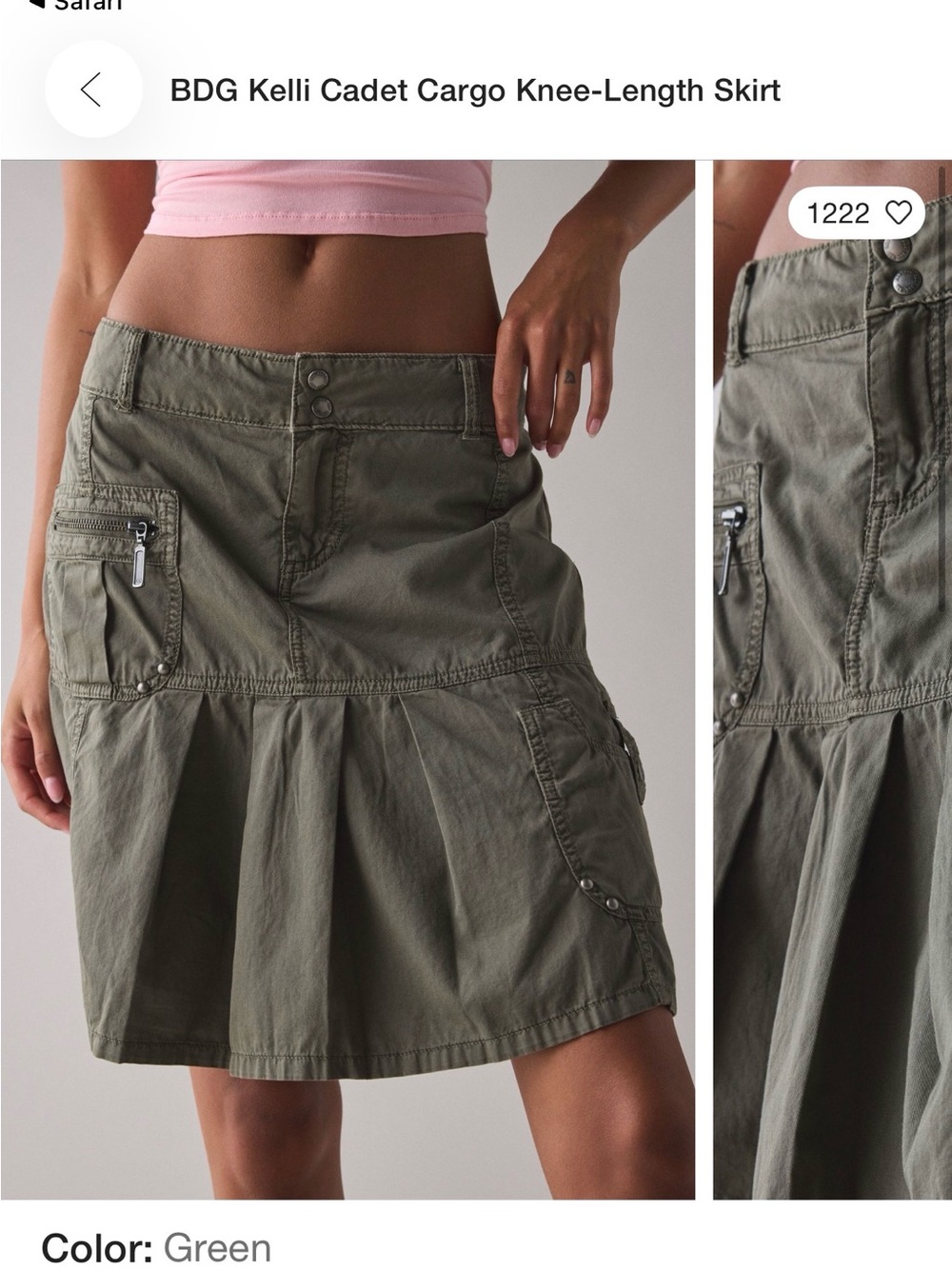 Urban Outfitters Olive Green Cargo Knee-Length Skirt